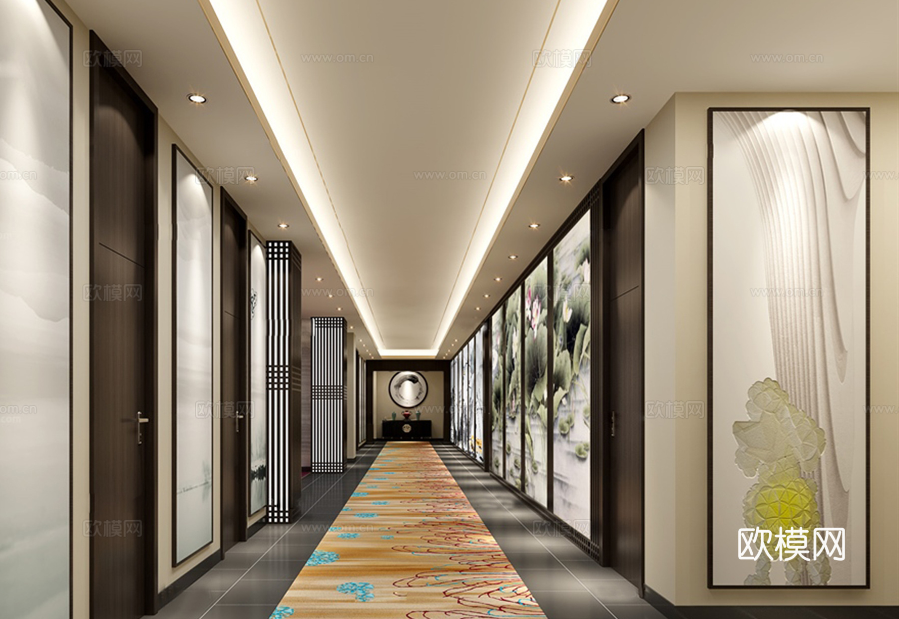 中式风格走廊过道3d模型下载