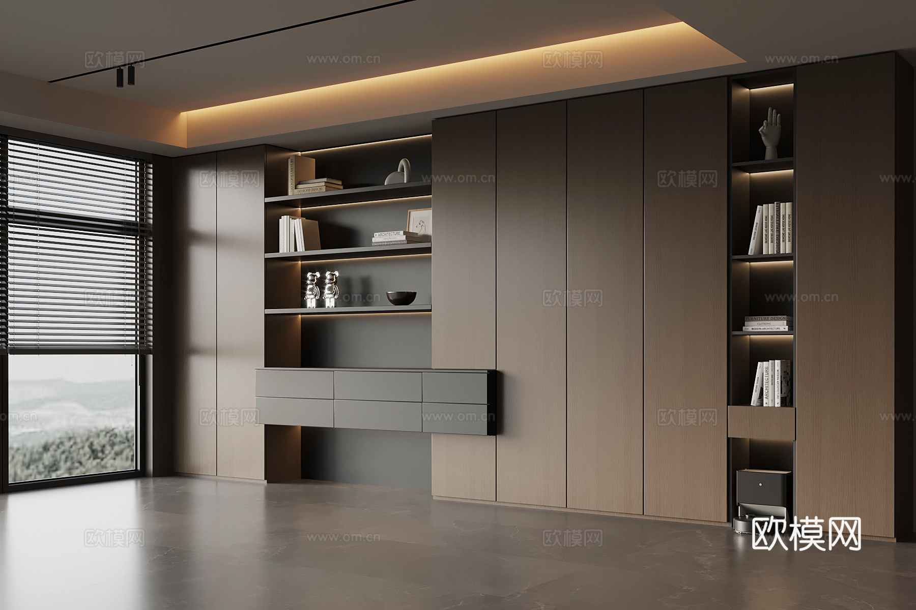 现代意式书柜3d模型下载