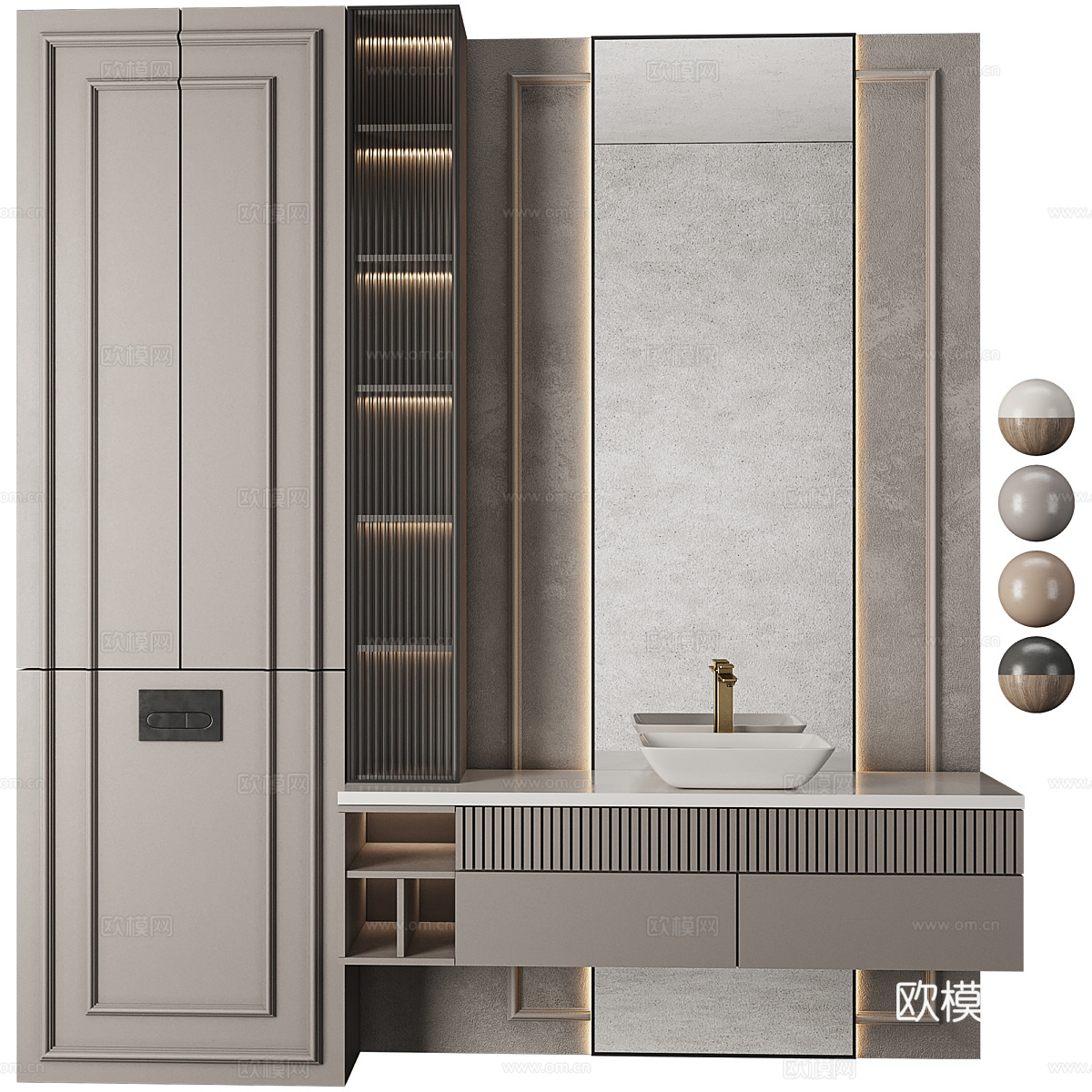 现代轻奢浴室柜 台盆柜3d模型下载（渲染图2）