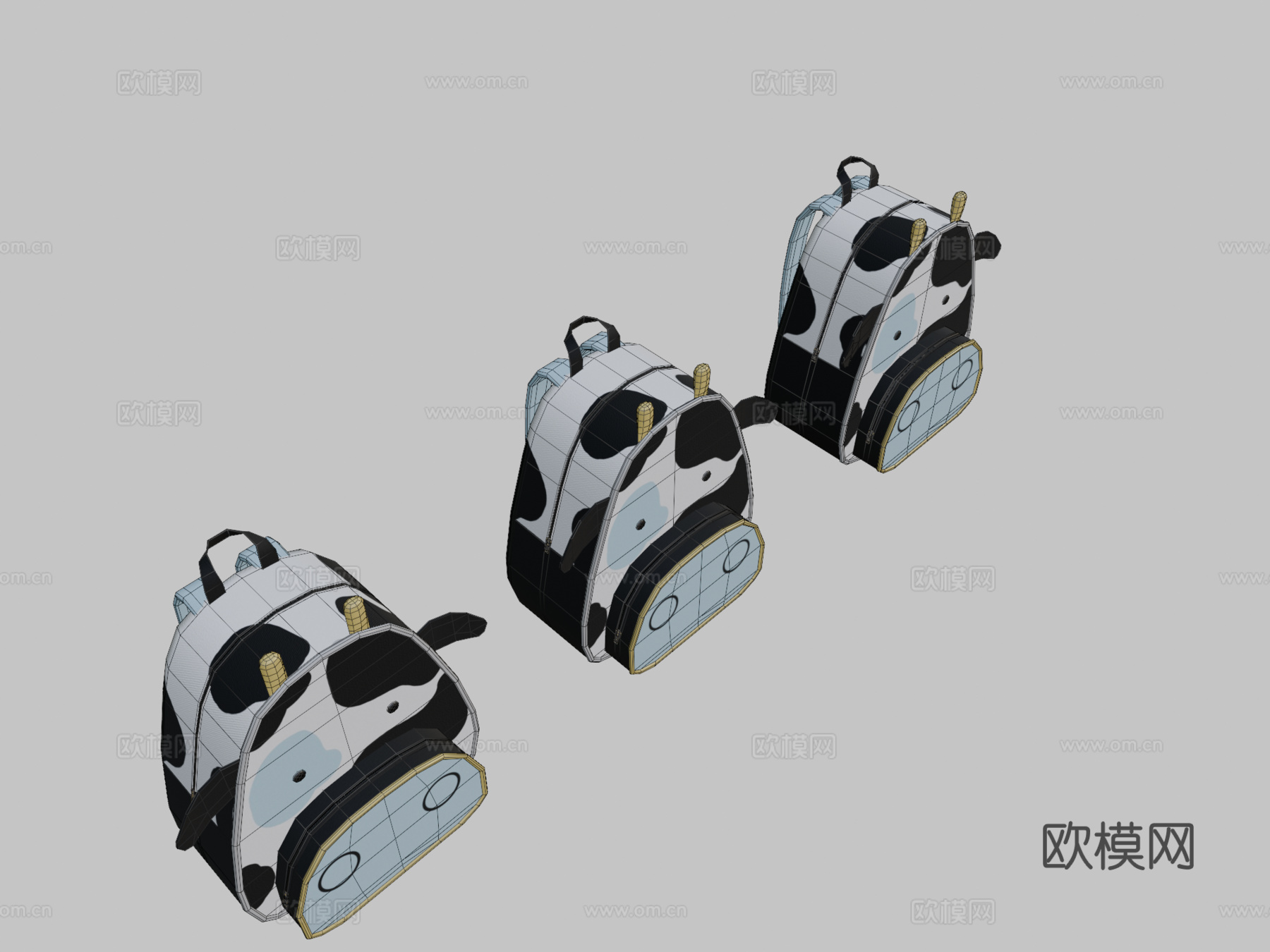 可爱低多边形奶牛背包3d模型下载（渲染图2）