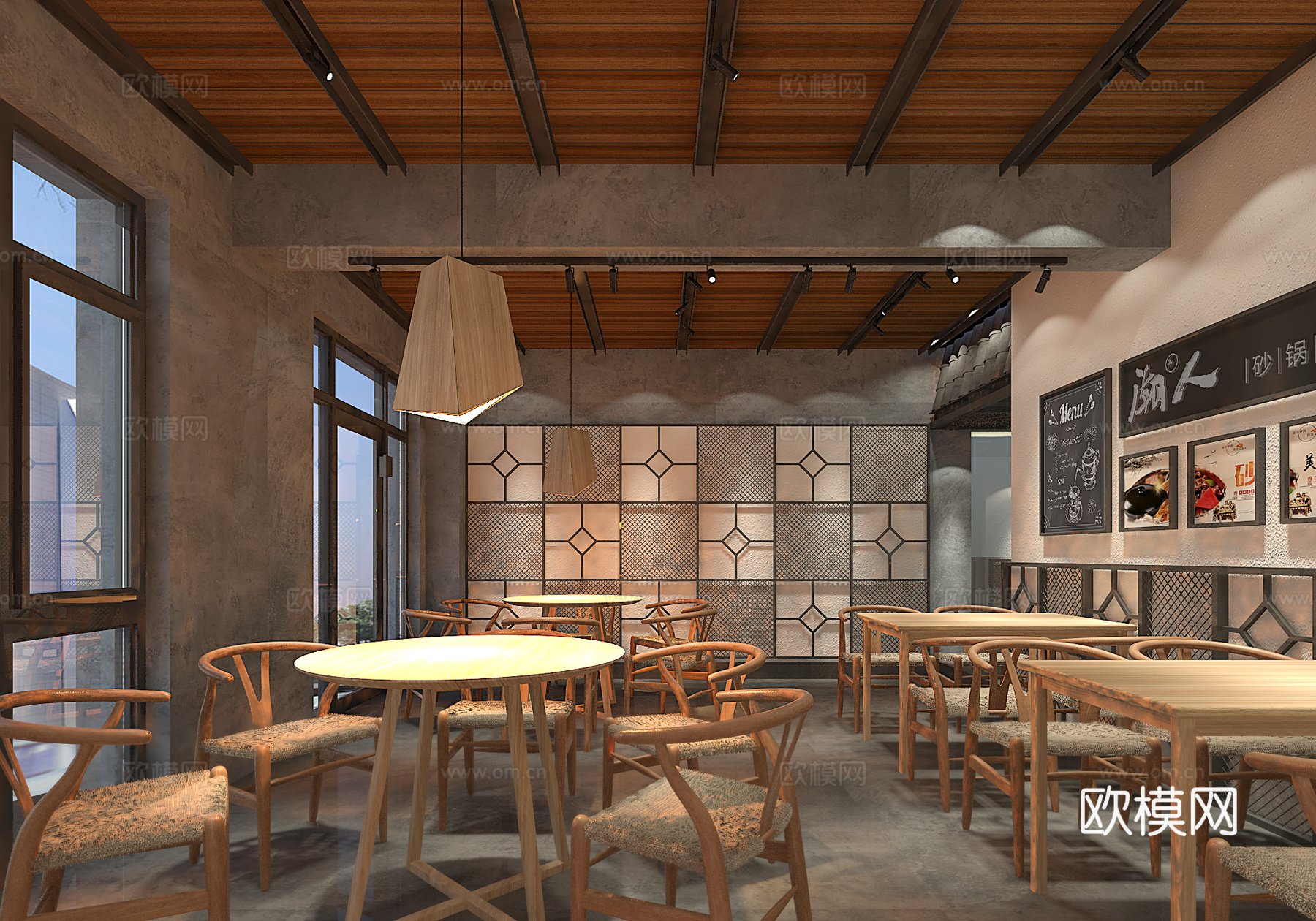 新中式中式砂锅店瓦片元素新中式简易风格3d模型下载（渲染图2）