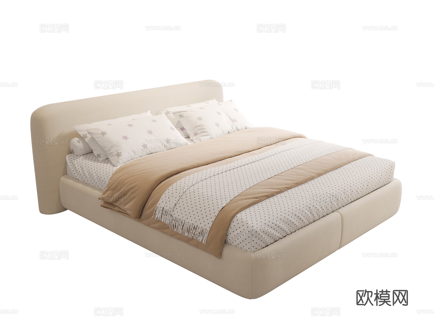 现代奶油儿童床 布艺床 女孩床 双人床 温馨儿童床3d模型下载