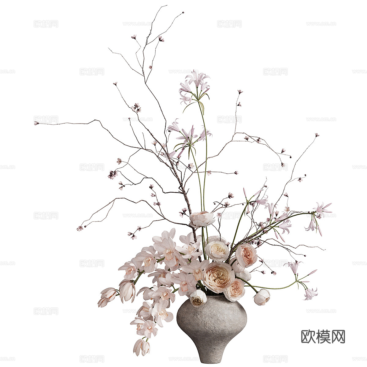 现代花艺花瓶摆件3d模型下载（渲染图1）