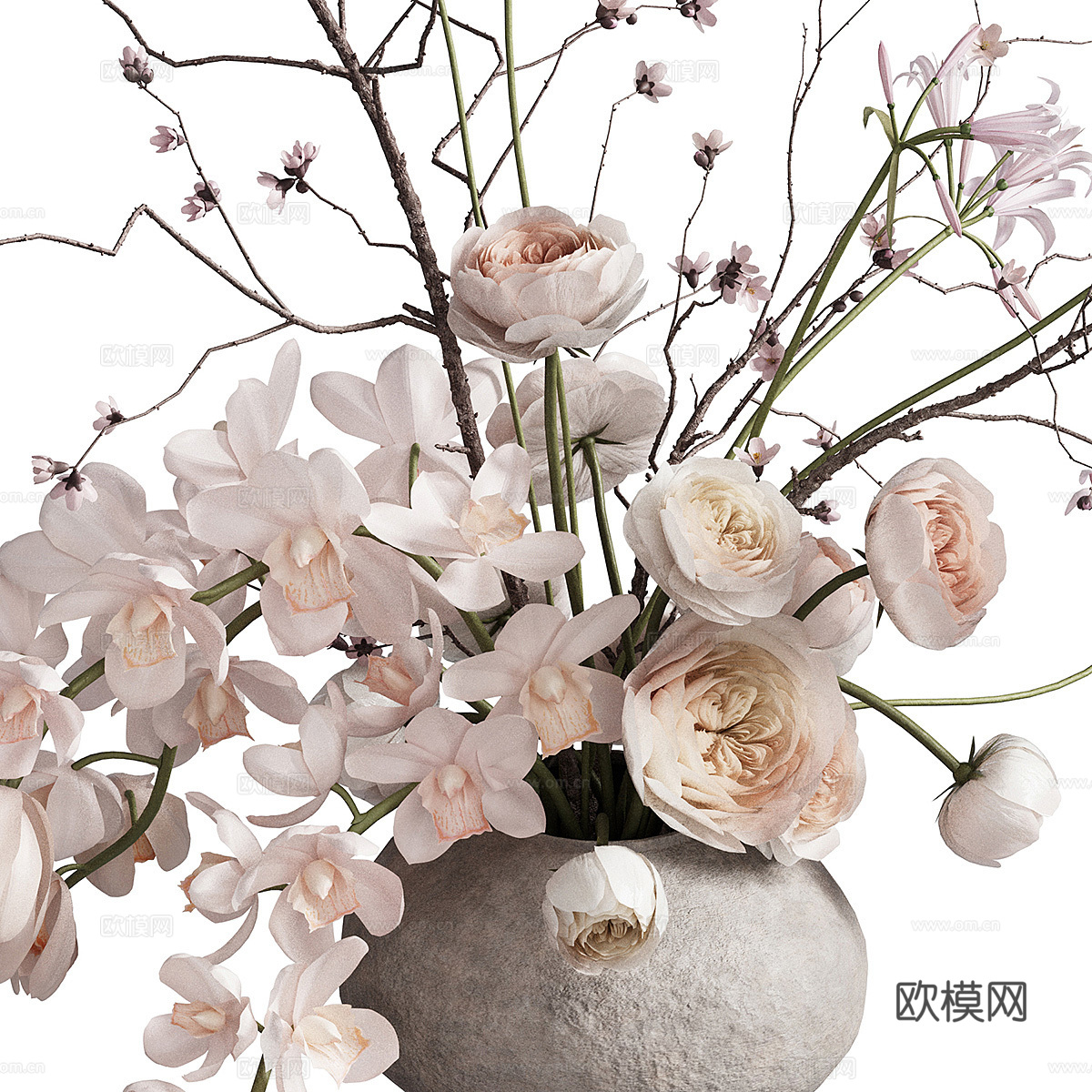 现代花艺花瓶摆件3d模型下载（渲染图2）