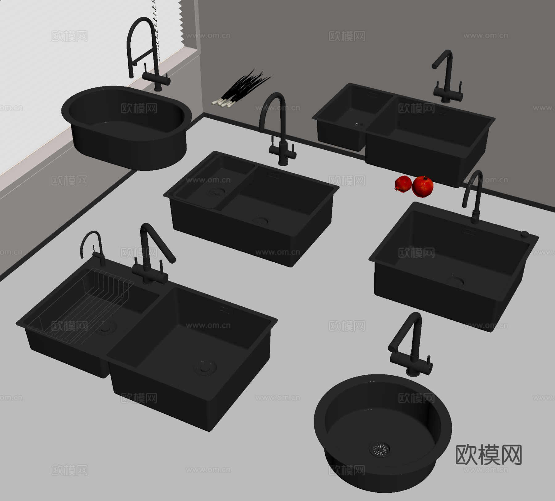 现代水槽 洗菜盆 不锈钢水槽 嵌入式水槽su模型