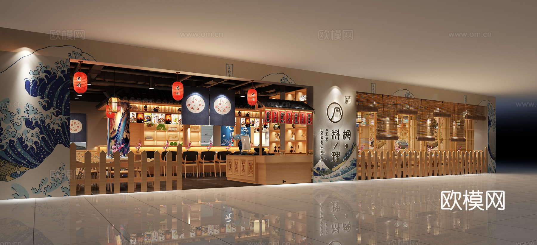 日式风格餐厅 加门头各种日式元素3d模型下载（渲染图1）