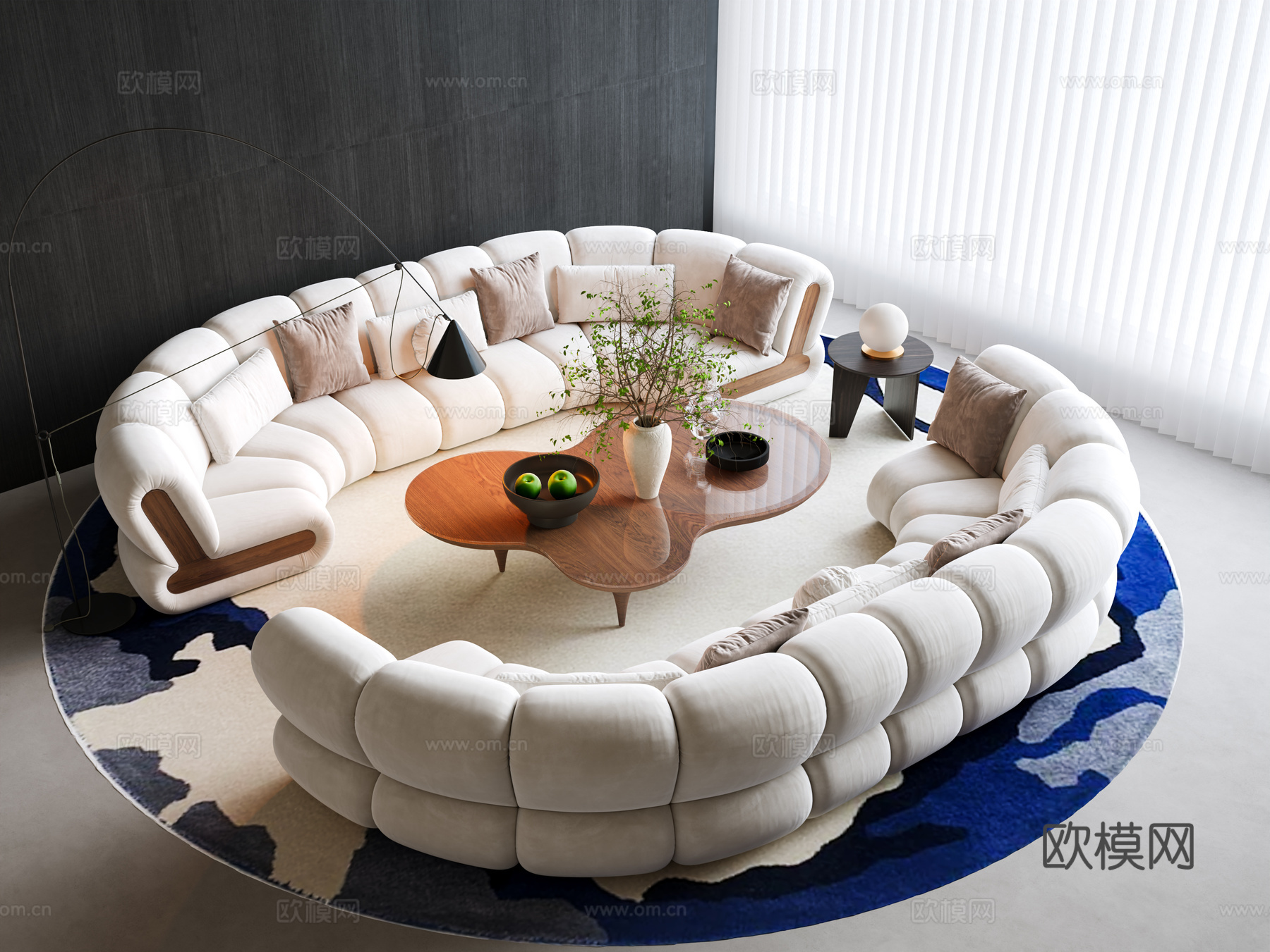 现代弧形沙发茶几组合 奶白弧形沙发 异型休闲沙发 双人沙发3d模型下载
