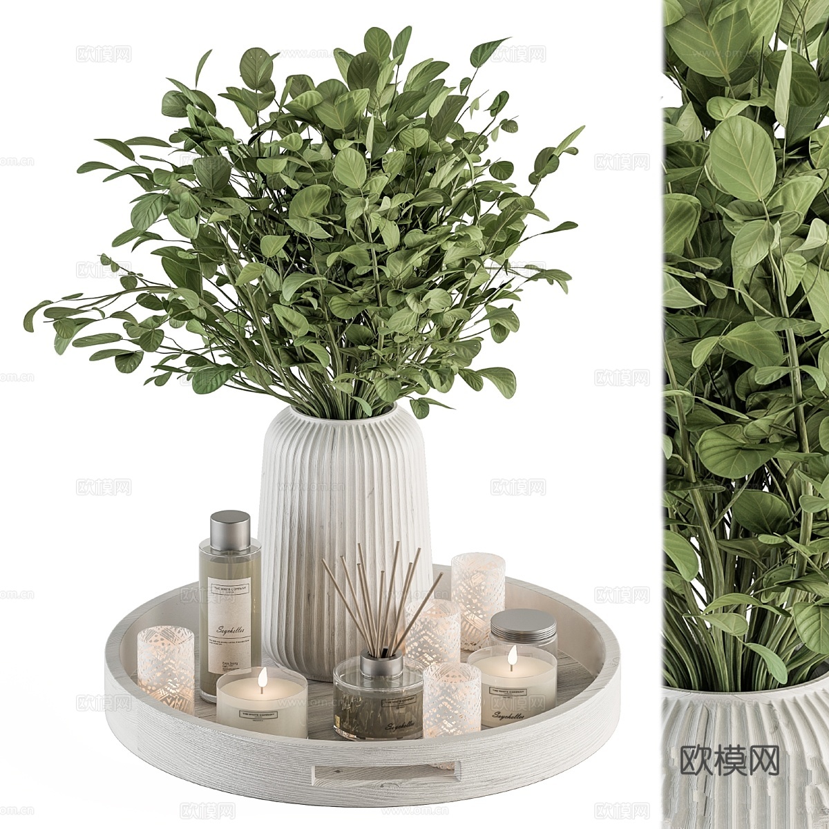 白色与粉色装饰套装配花束托盘3d模型
