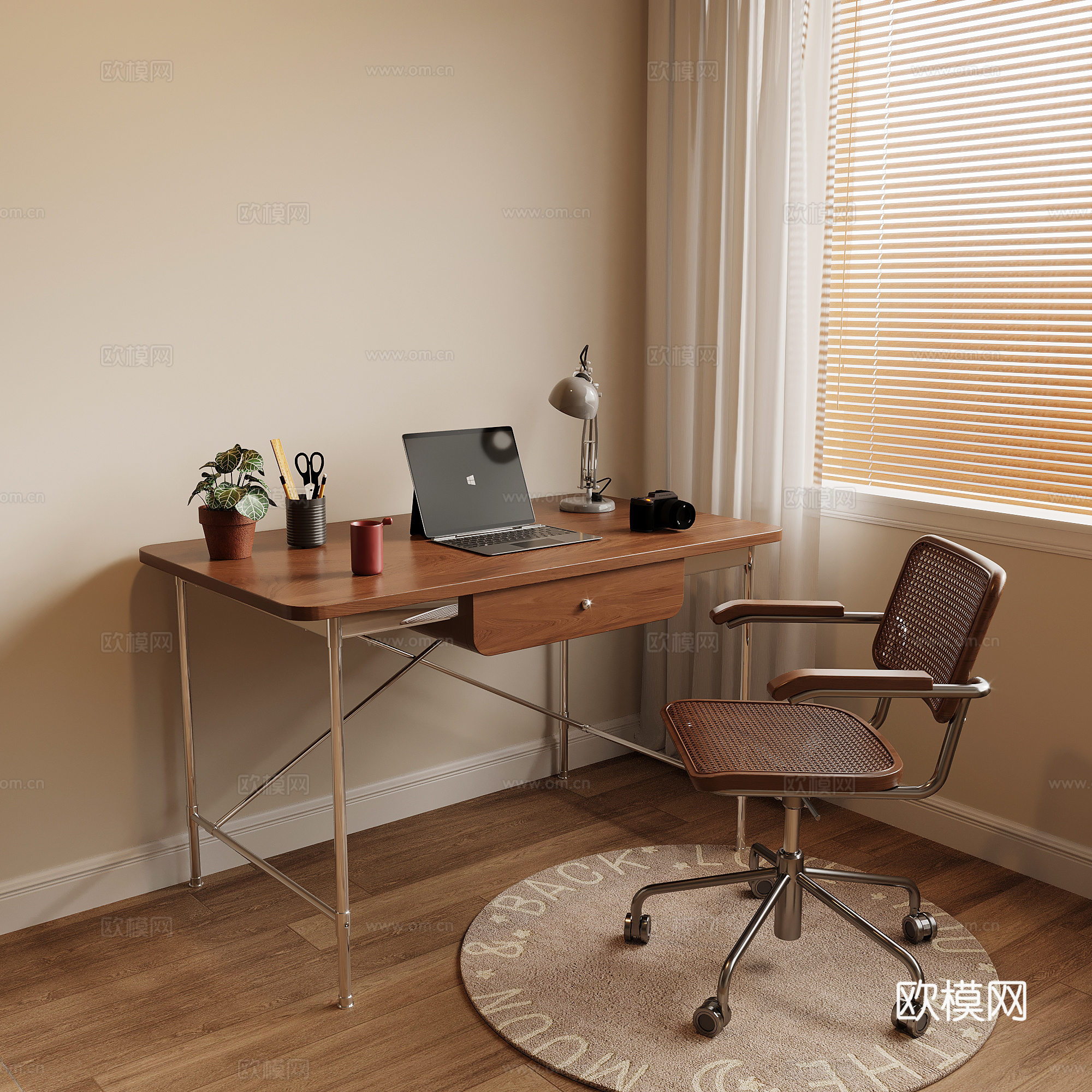 中古风书桌椅 写字台3d模型下载