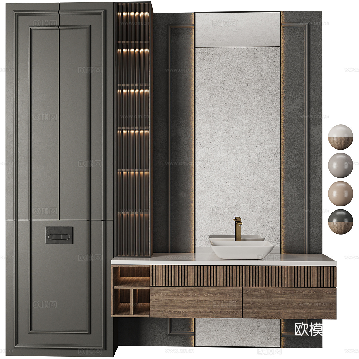 现代轻奢浴室柜 台盆柜3d模型下载（渲染图4）