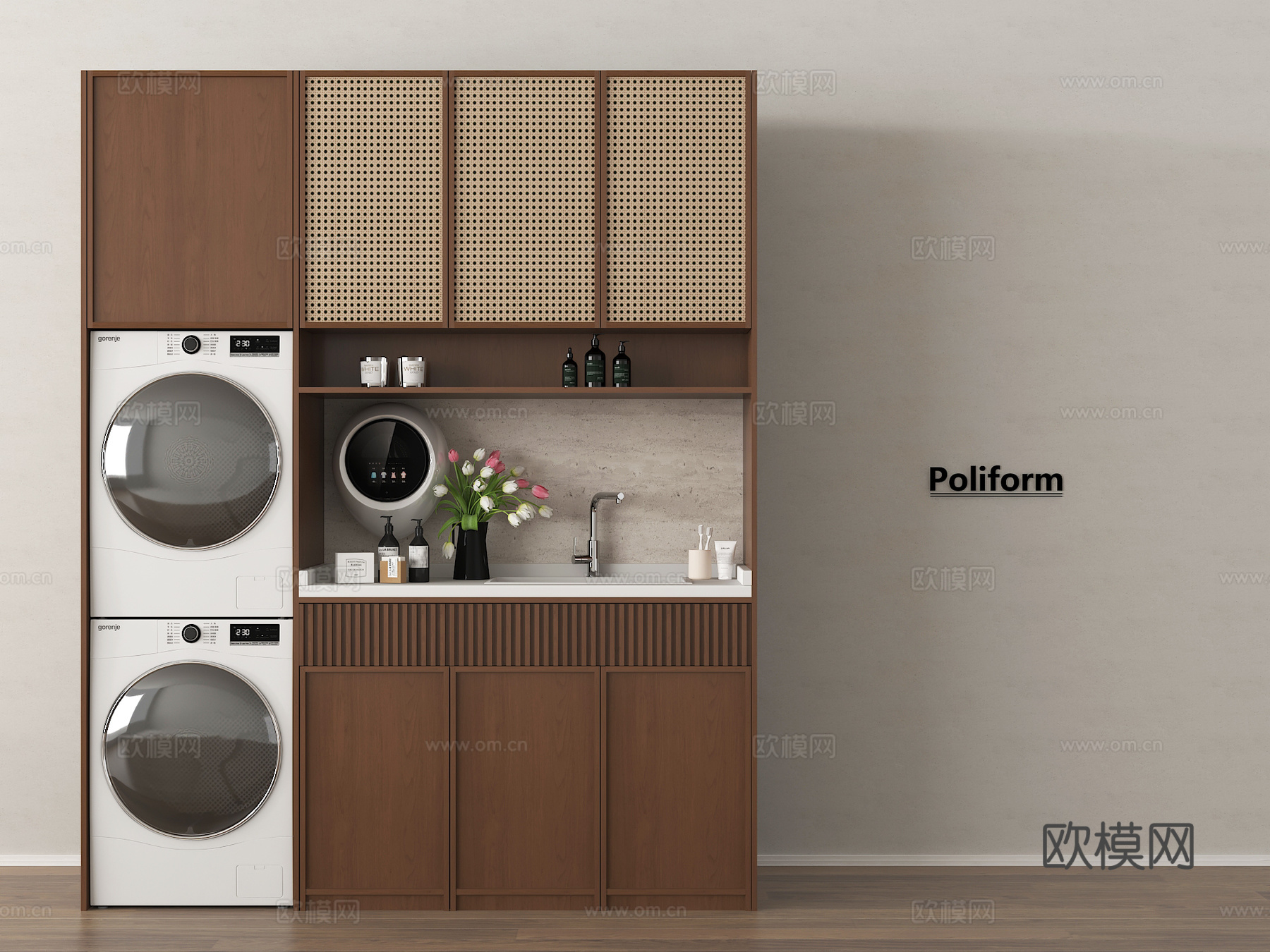 新中式洗衣机柜 洗衣机 壁挂洗衣机 烘干机 卫浴小件3d模型下载
