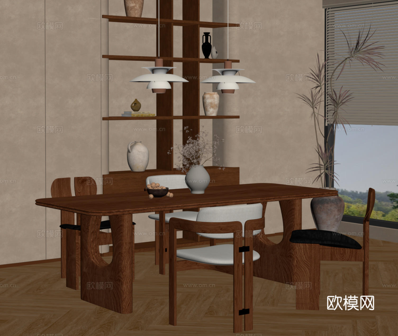 中古风餐桌椅su模型