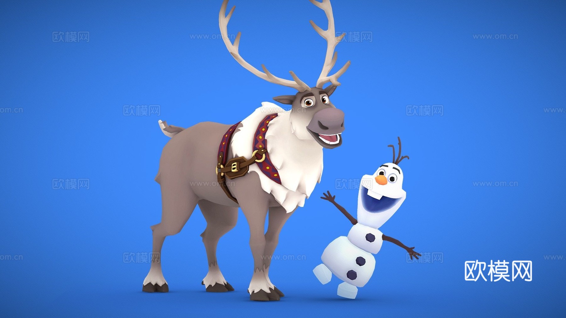 斯文与奥拉夫-迪士尼奇妙世界3d模型下载（渲染图1）