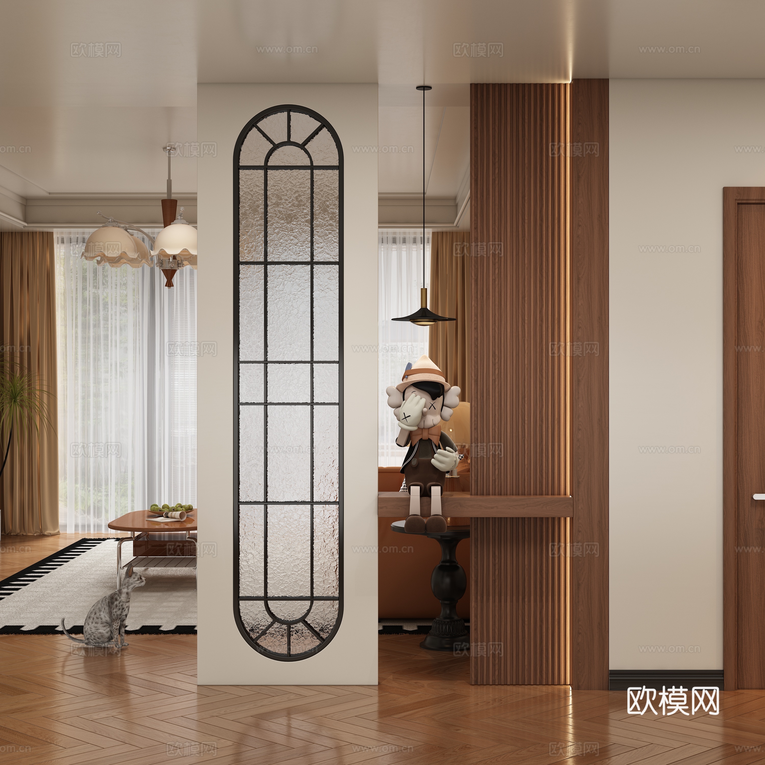 中古风玄关过道 隔断3d模型下载