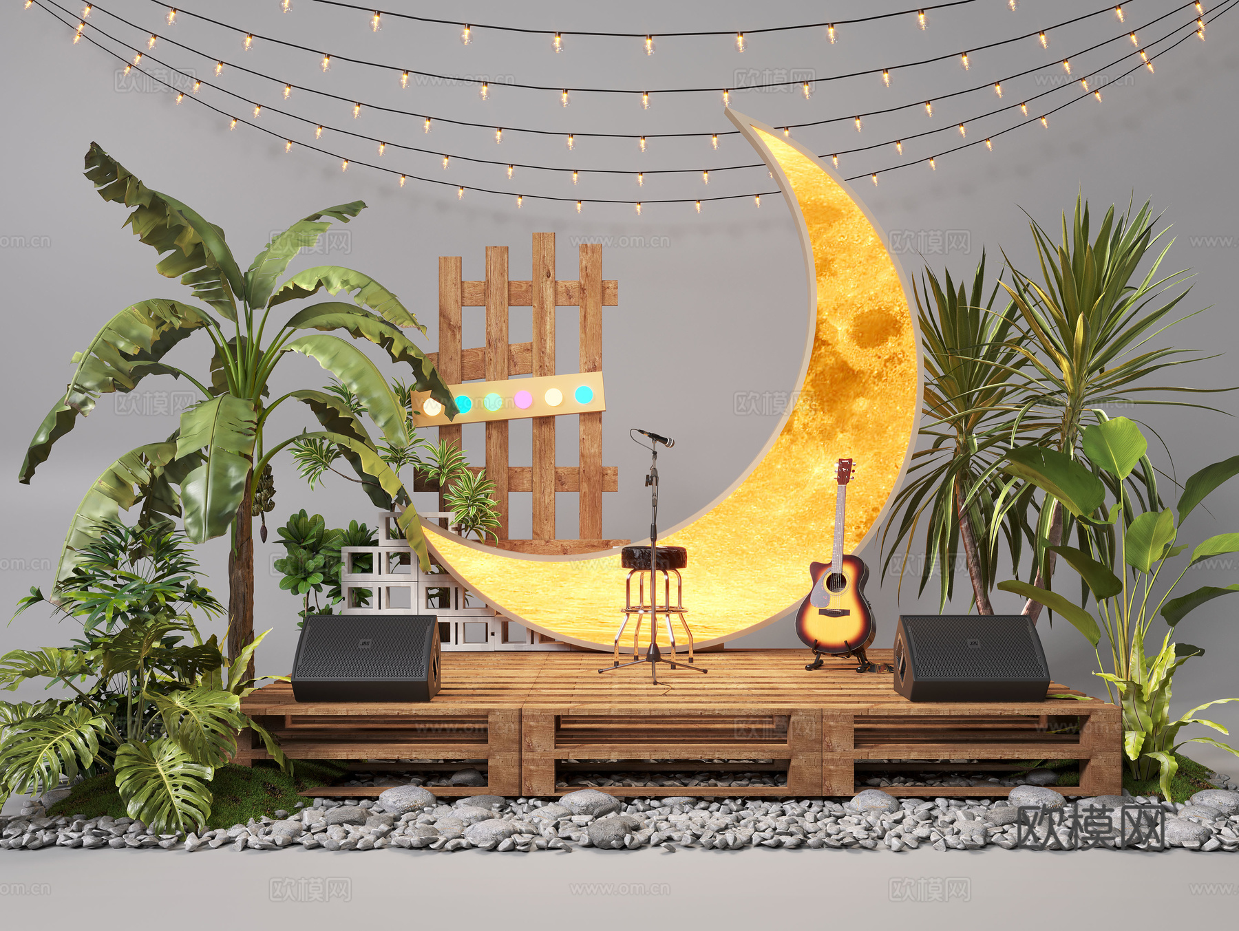 现代露营风植物造景 露营风造景装置 景观植物 露营椅3d模型下载