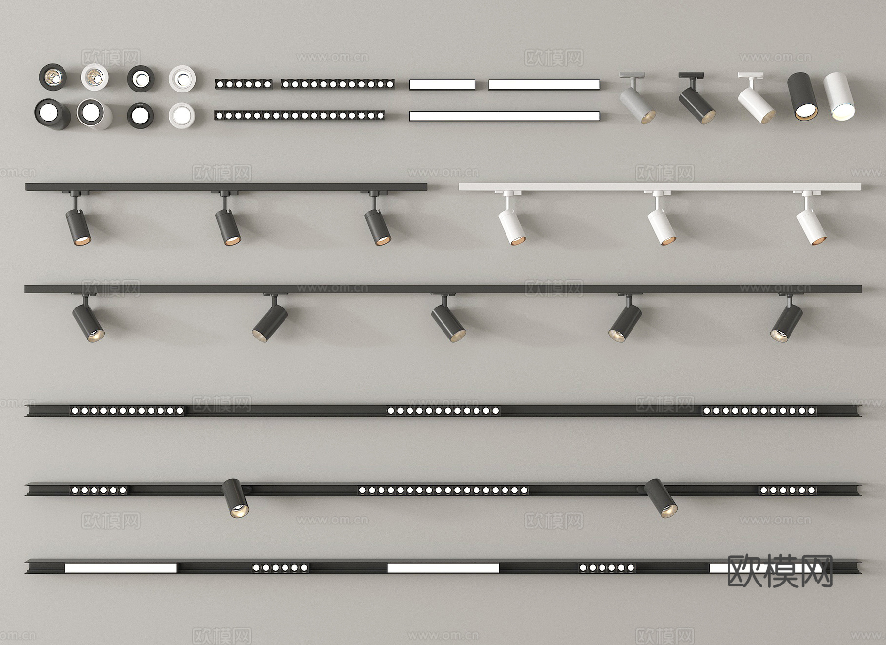 现代筒灯射灯 内嵌式筒灯射灯 转向式筒灯射灯 线形射灯 轨道3d模型下载