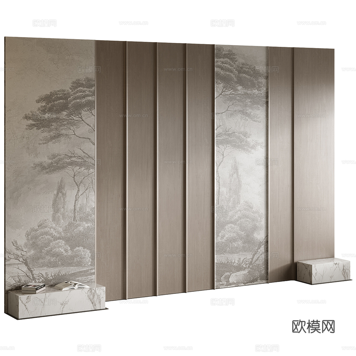 现代床头墙板3d模型下载（渲染图1）