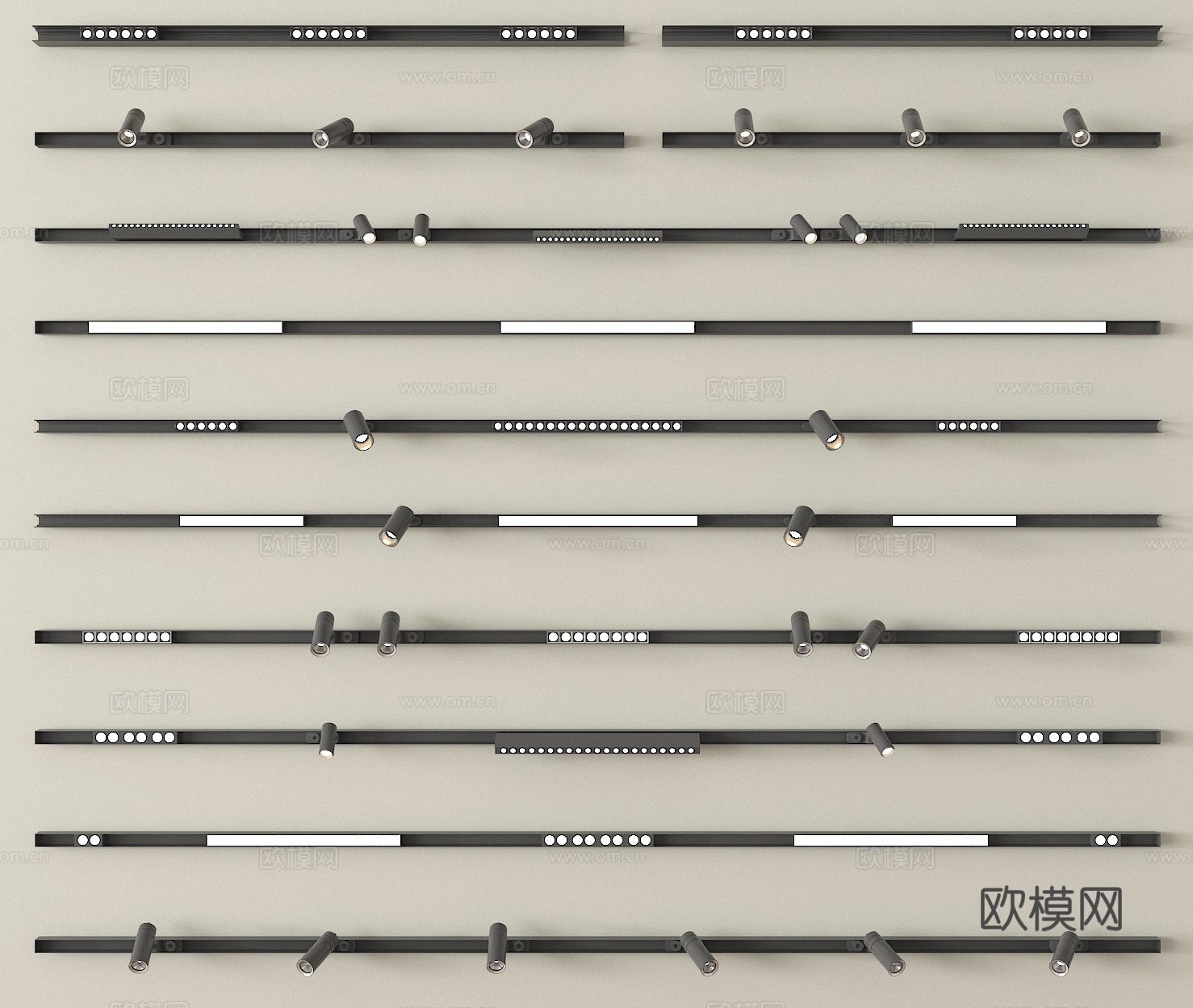现代筒灯射灯 线形射灯 轨道式射灯su模型