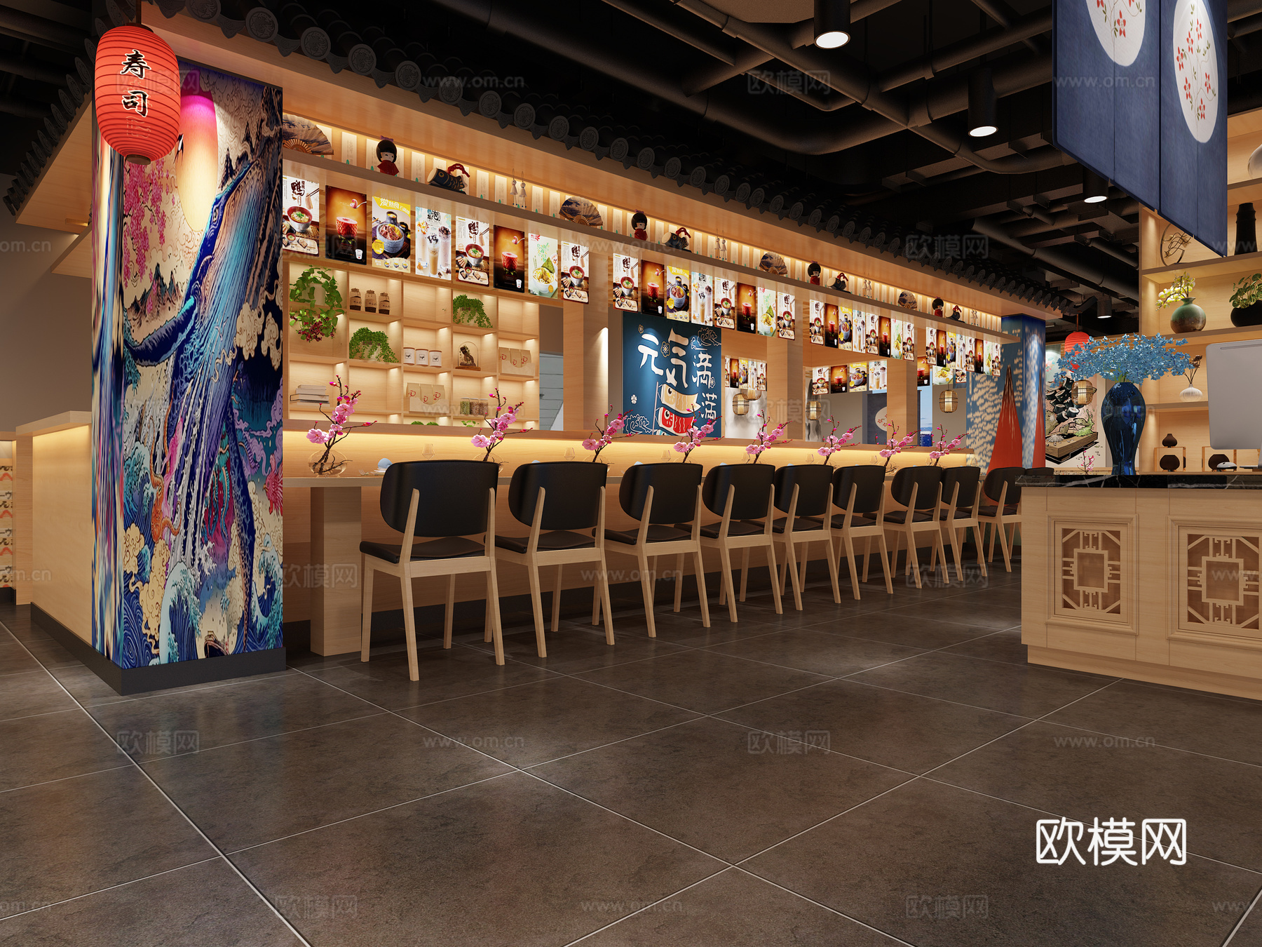 日式风格餐厅 加门头各种日式元素3d模型下载（渲染图2）