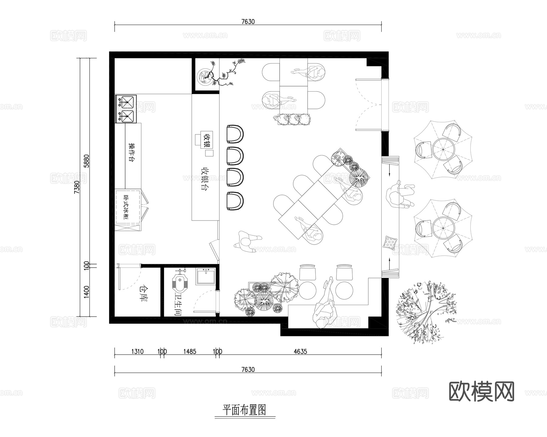 奶茶店平面布置图cad施工图