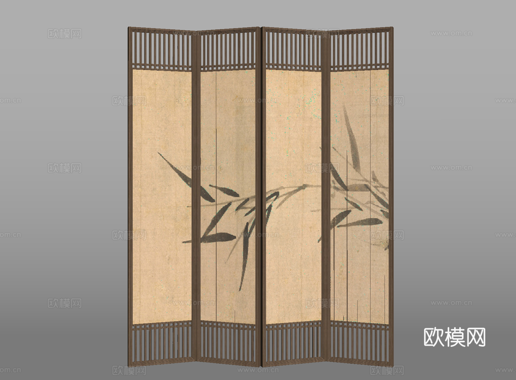 新中式屏风 隔断 折叠式屏风su模型