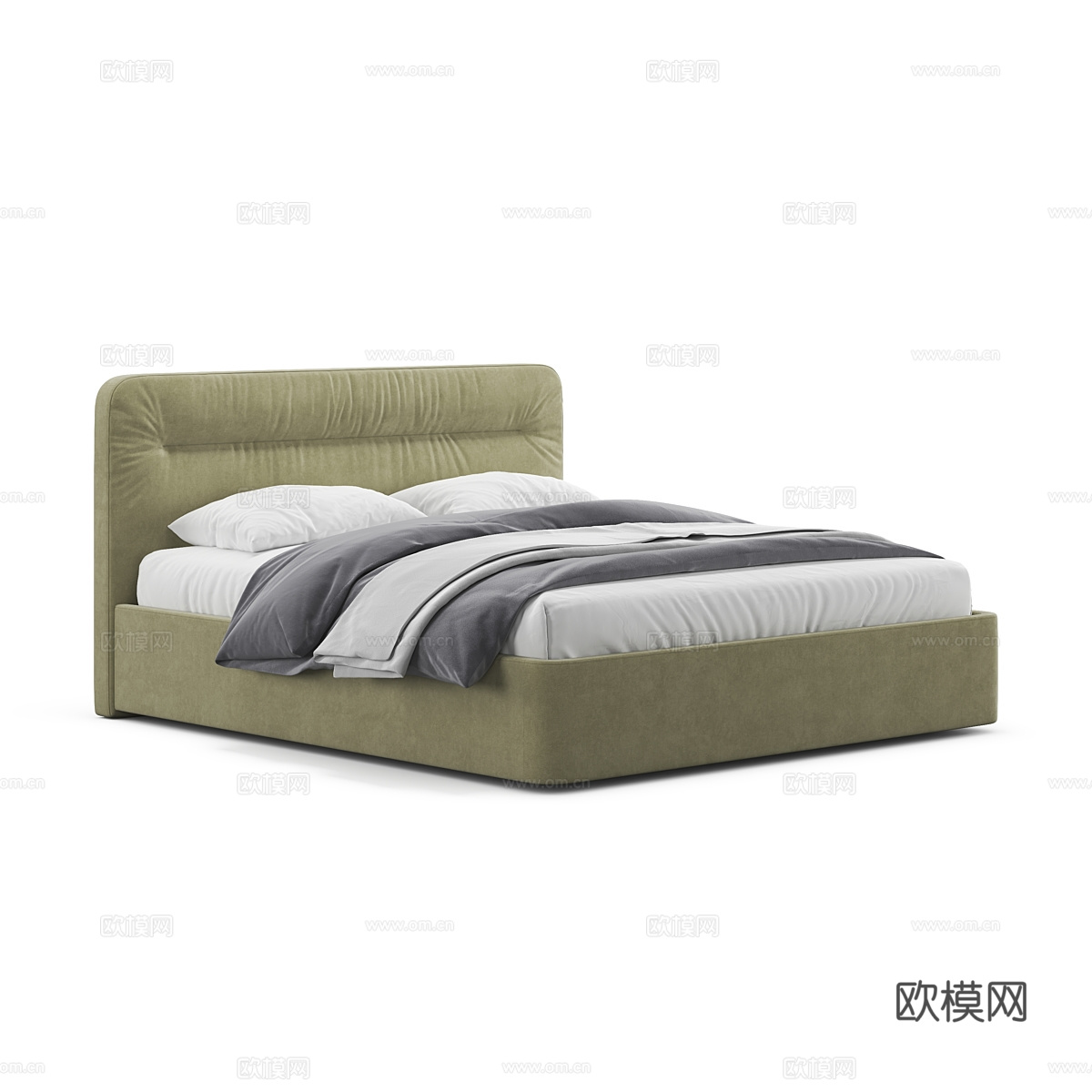 现代简约双人床 双人床 简约床 卧室床 抱枕3d模型下载
