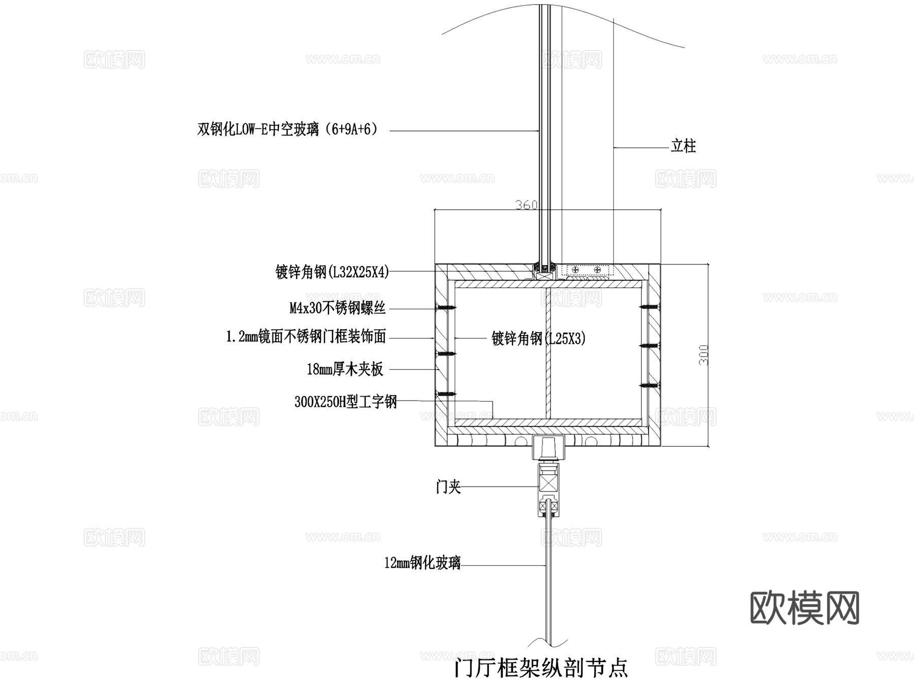金属材质门断立面节点大样详图CAD施工图集 20套cad施工图cad施工图