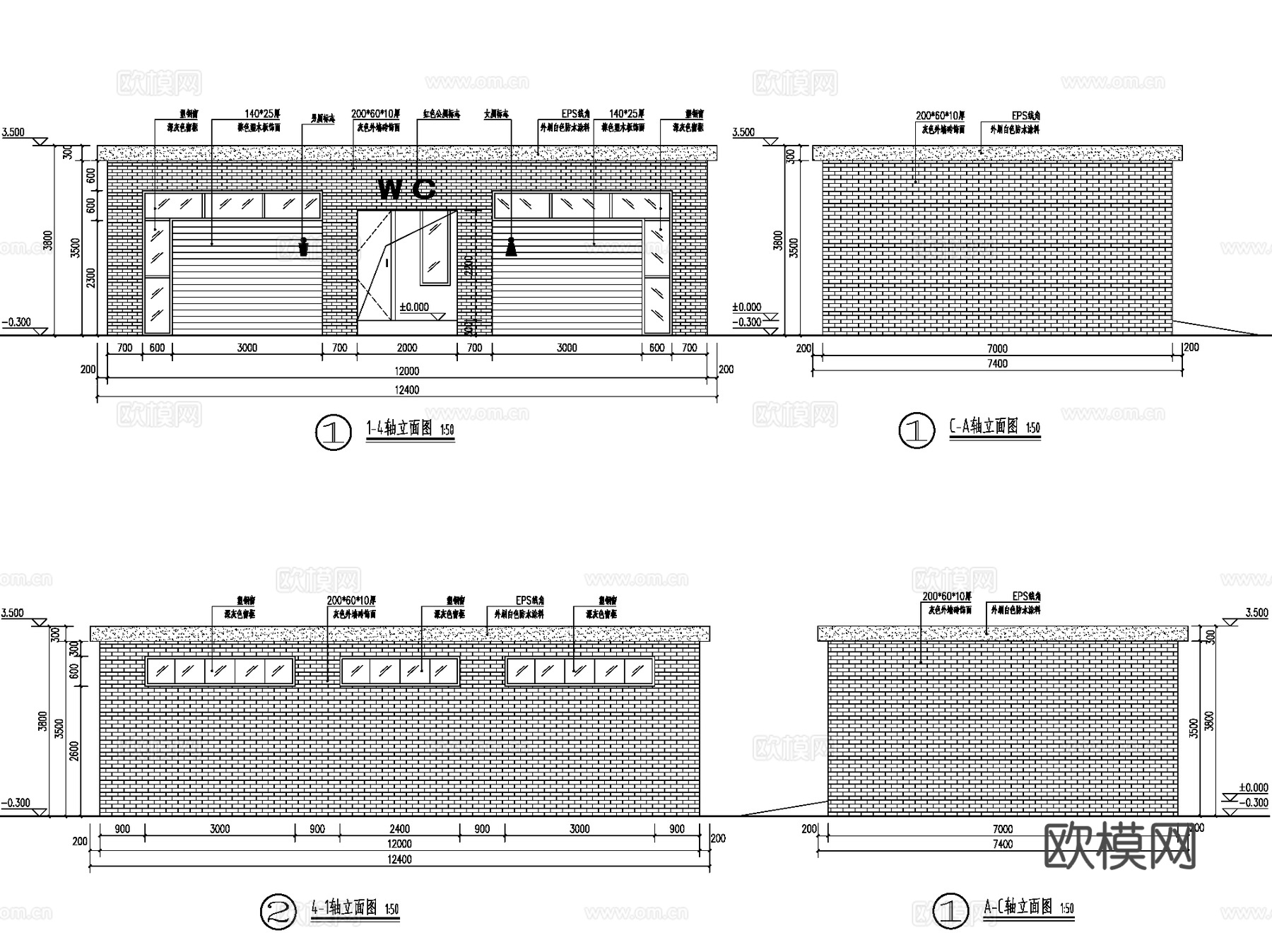 街头游园公共厕所卫生间建筑CAD施工图全套cad施工图