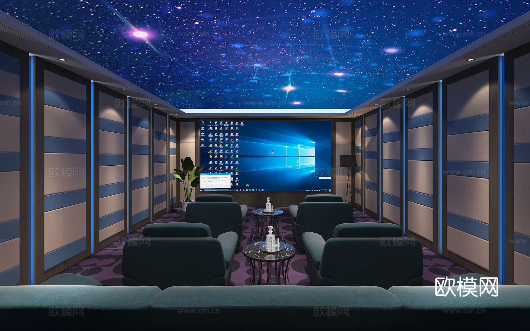 现代风格影音室3d模型下载（渲染图1）