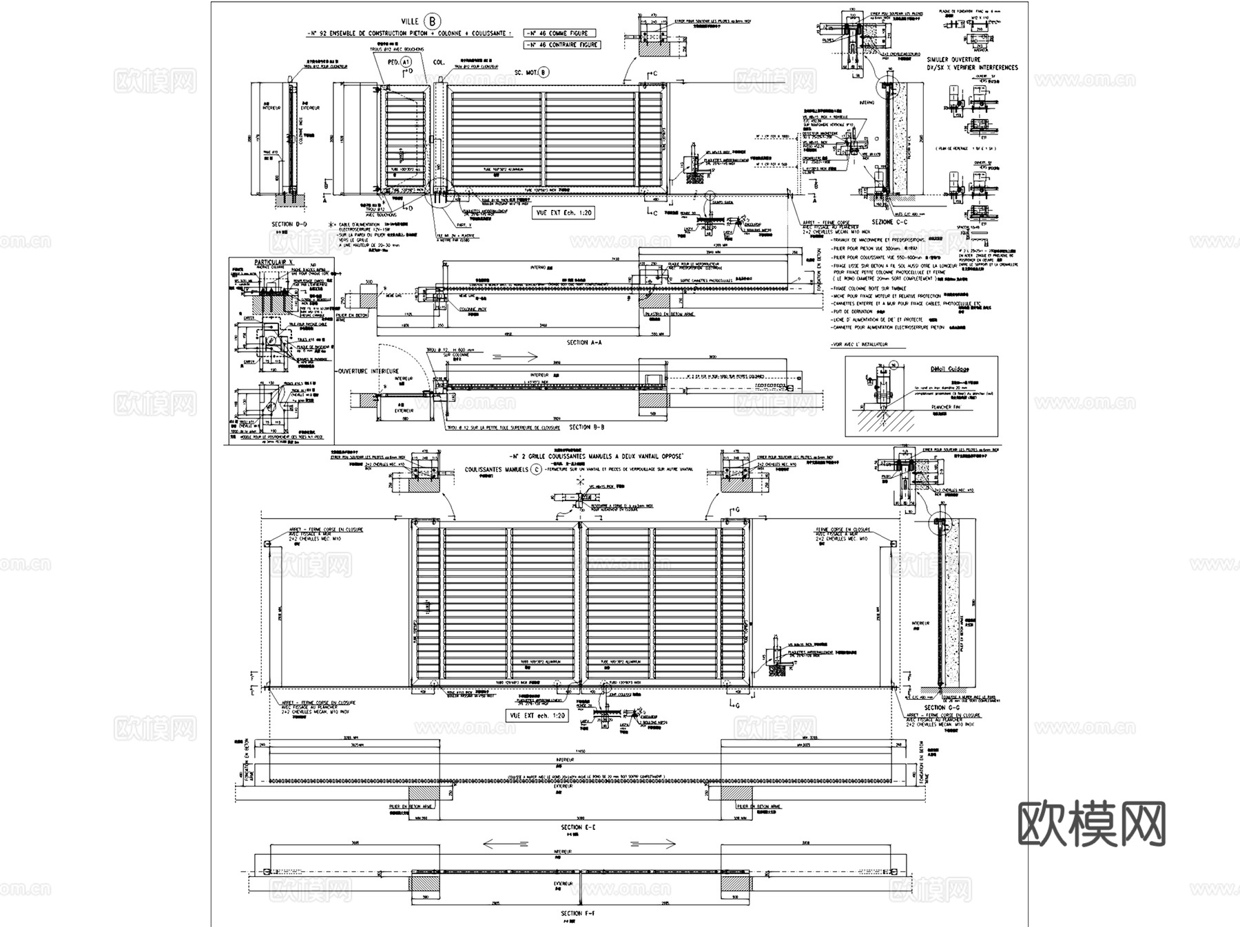 金属材质门断立面节点大样详图CAD施工图集 20套cad施工图cad施工图