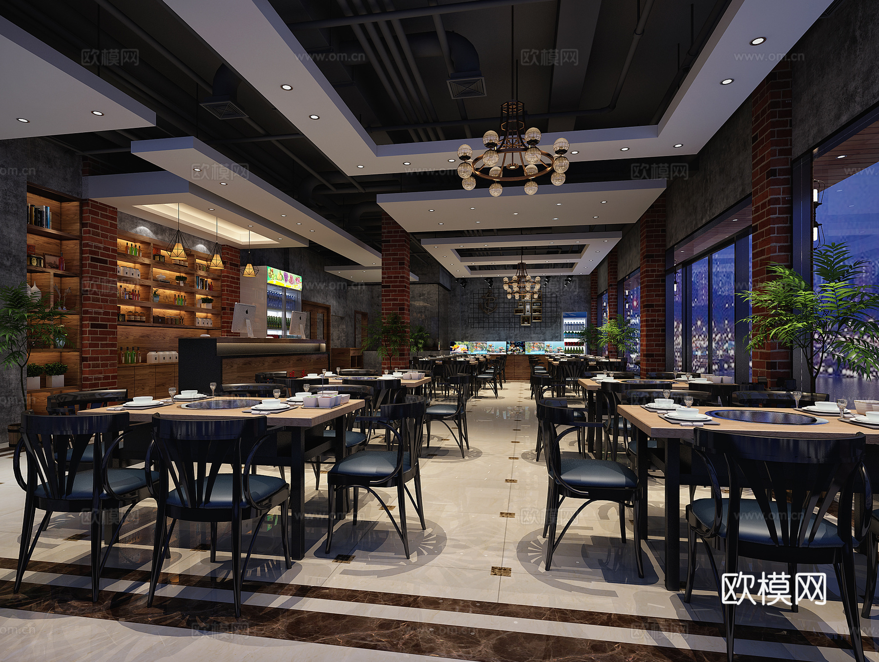 工业风火锅店3d模型下载（渲染图1）