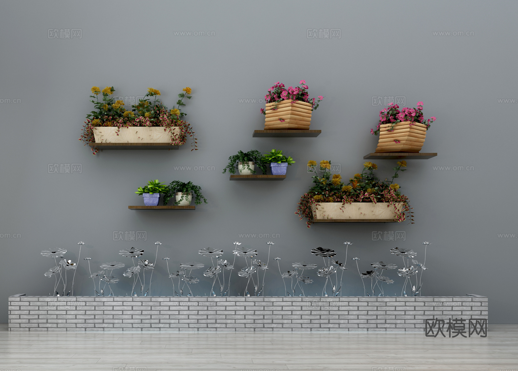 现代金属摆件 墙饰 花卉 绿植墙 盆栽 盆景 装饰品摆件3d模型