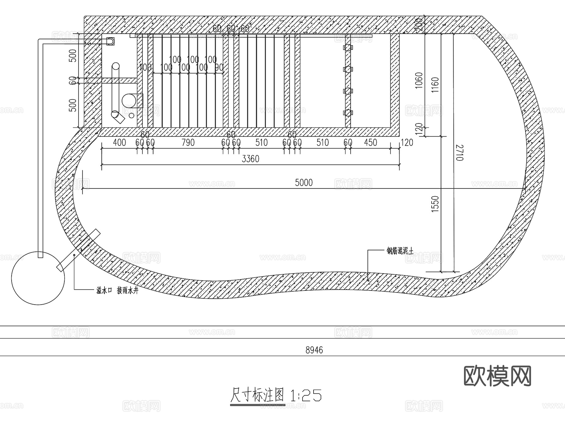 金鱼池过滤净化系统CAD施工图+SU模型cad施工图