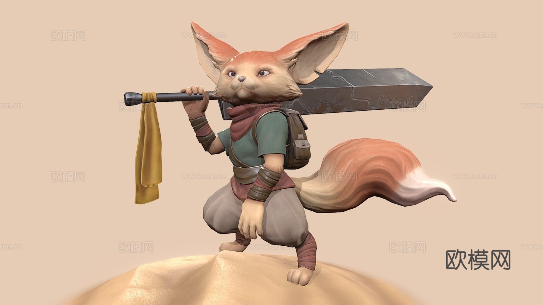 沙漠狐冒险家-风格化生物3d模型下载（渲染图1）