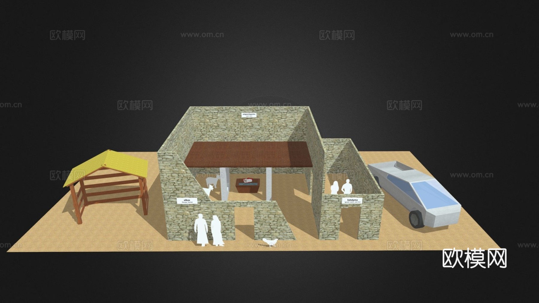 赛博卡车圣诞诞生场景3d模型下载（渲染图1）