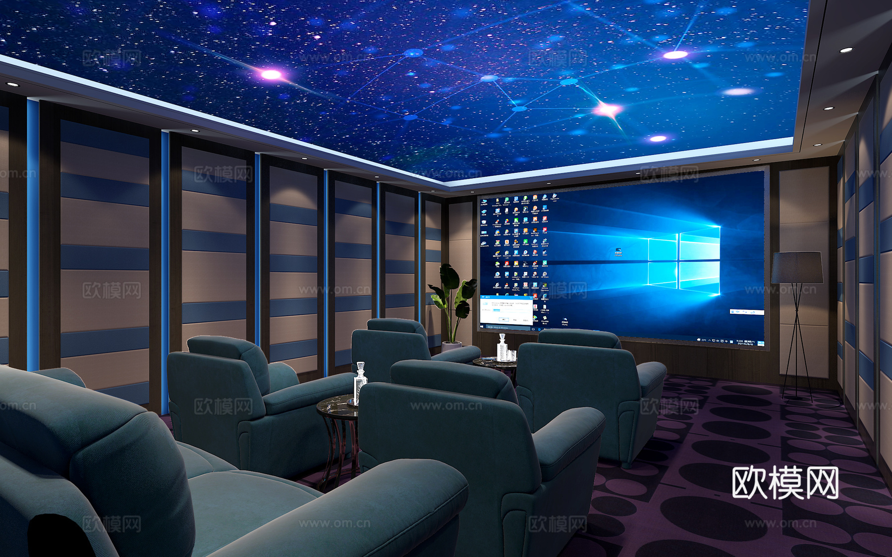 现代风格影音室3d模型下载（渲染图2）