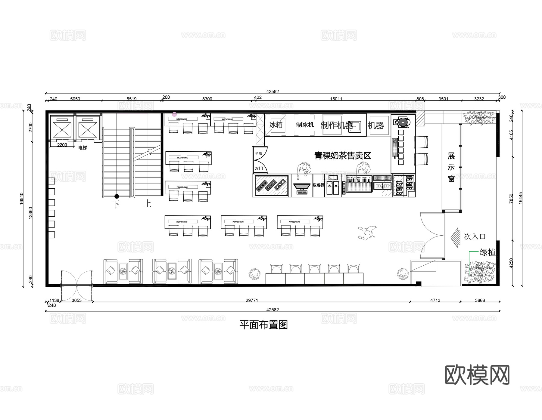 奶茶店平面布置图cad施工图