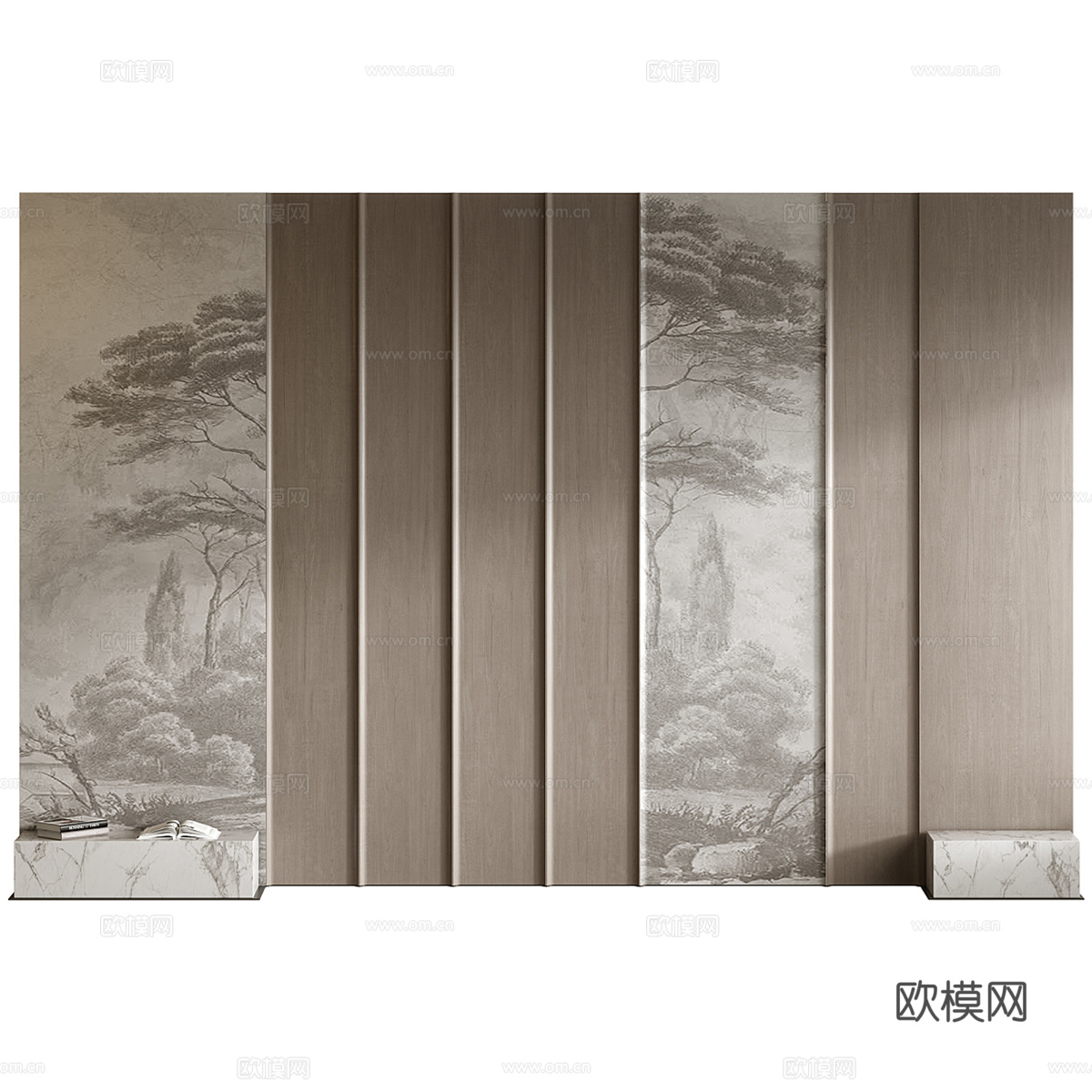 现代床头墙板3d模型下载（渲染图2）