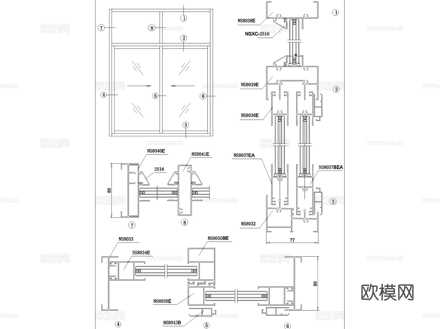 金属合金门窗构造节点大样详图CAD施工图集 175套cad施工图