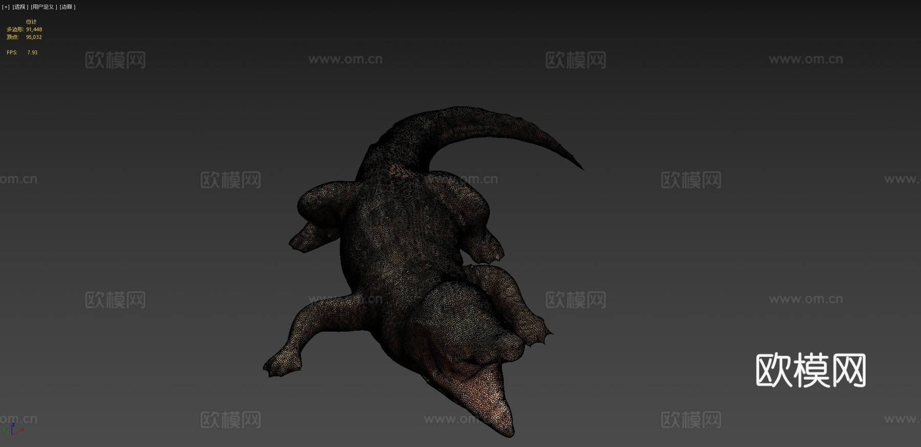 短吻鳄3d模型下载（渲染图4）