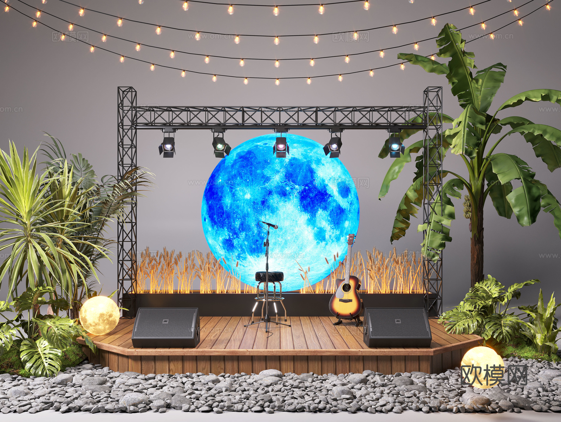 现代露营风植物造景 露营风造景装置 景观植物 舞台3d模型下载