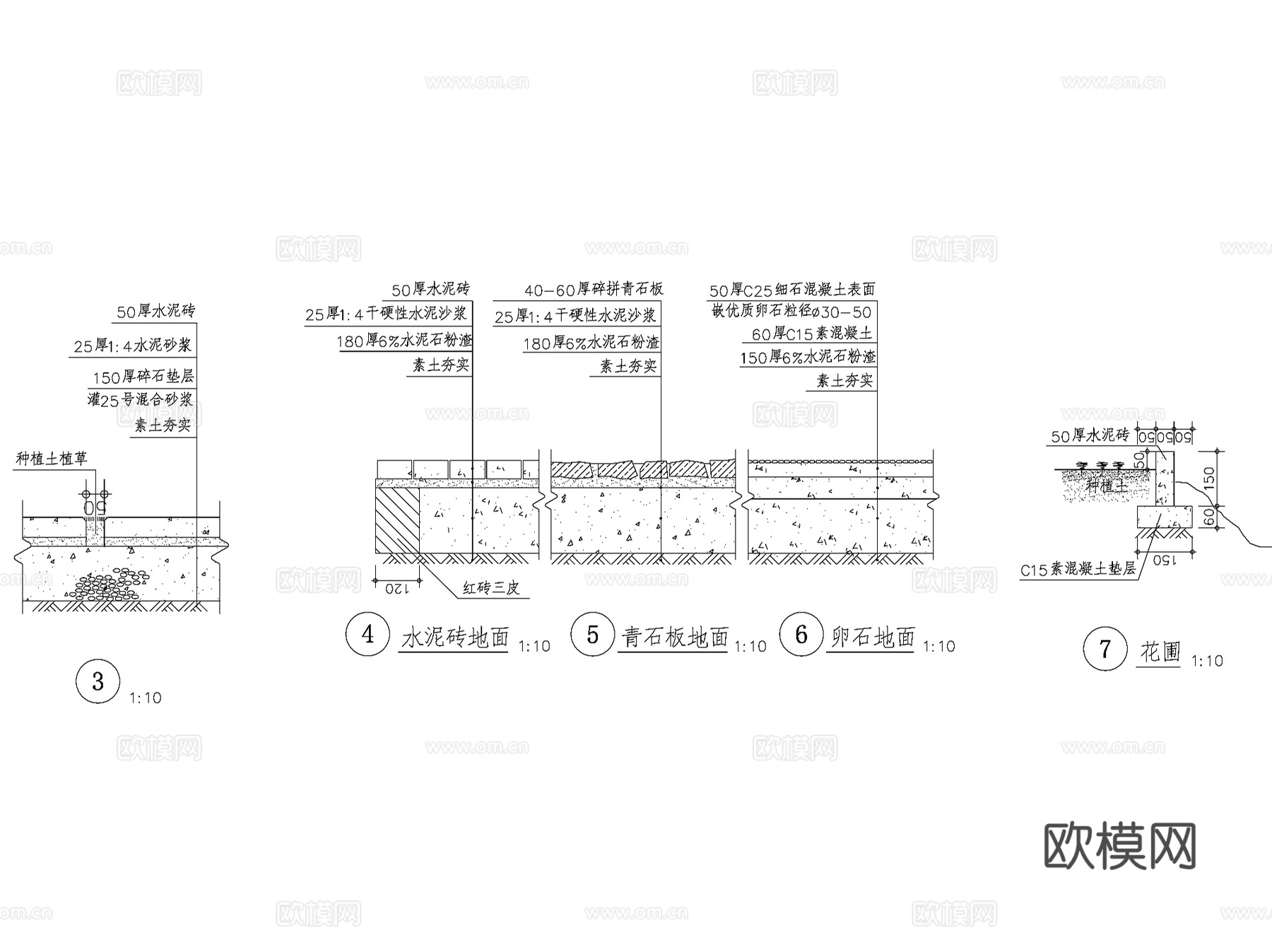 景观园路道路铺装路缘侧石CAD施工图详图集 40套cad施工图