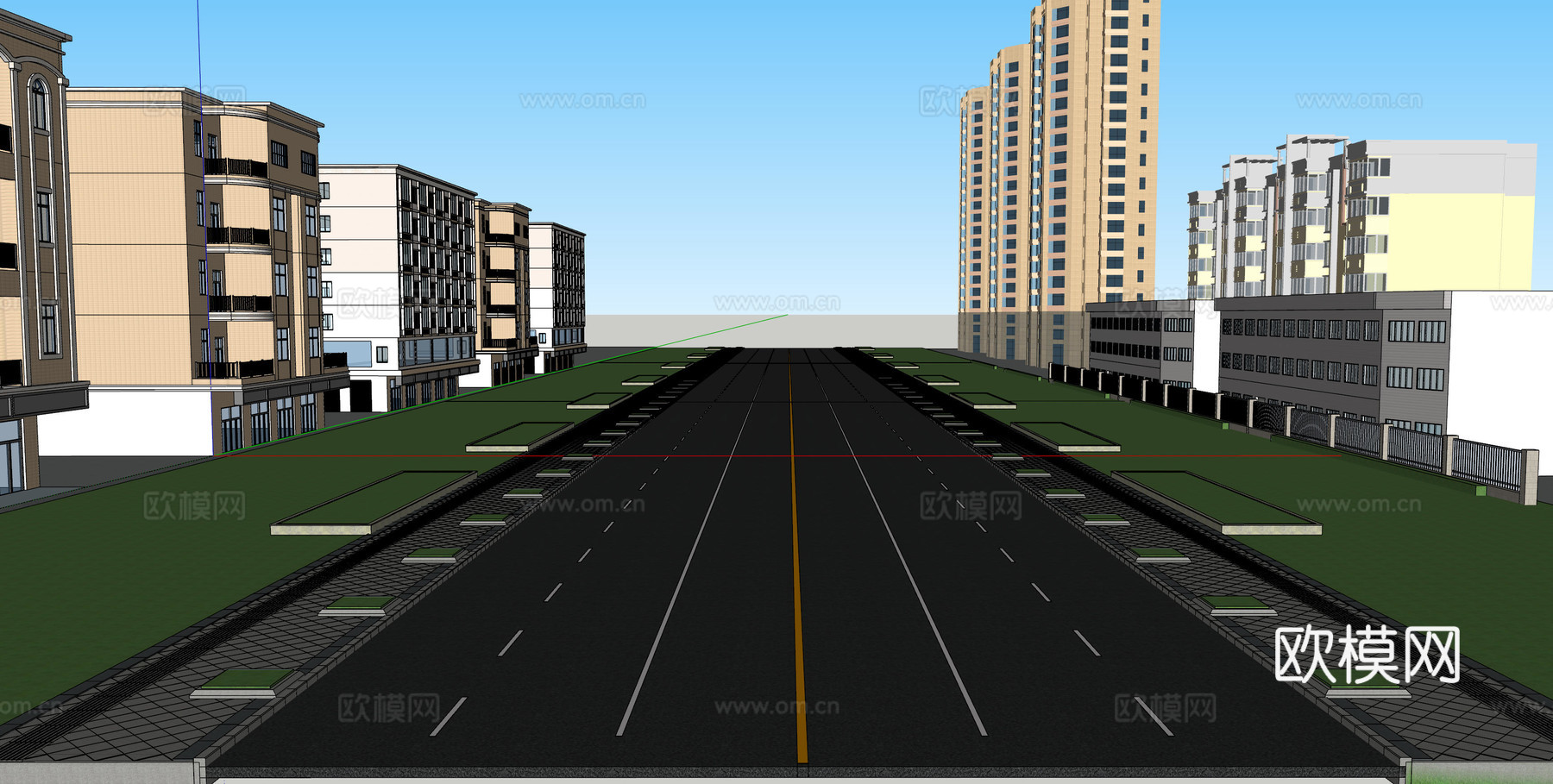 道路  树池  盲人道  交通工具su模型