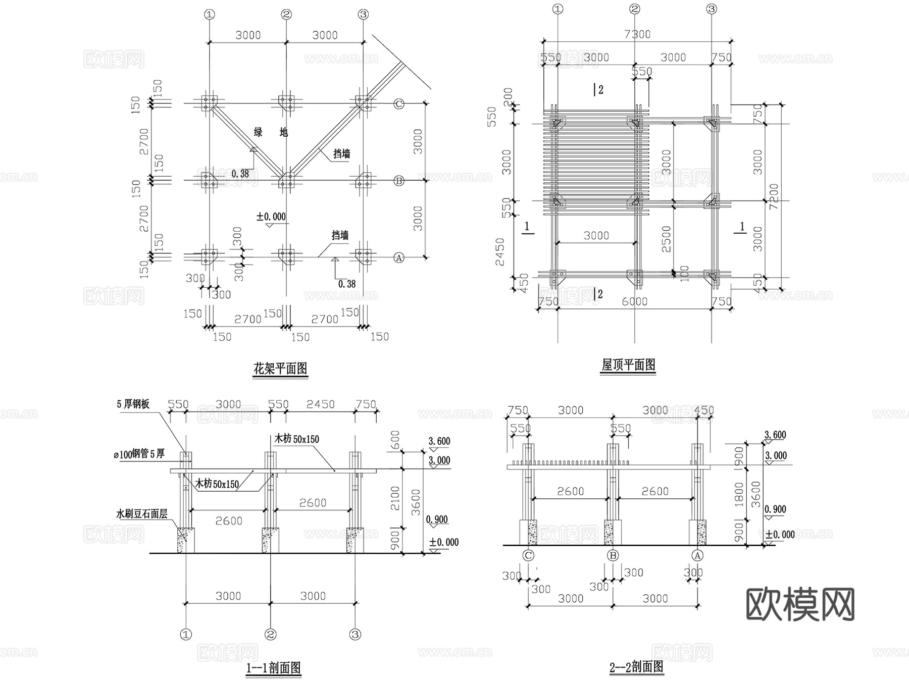 景观休闲廊架花架CAD施工图集 36套cad施工图