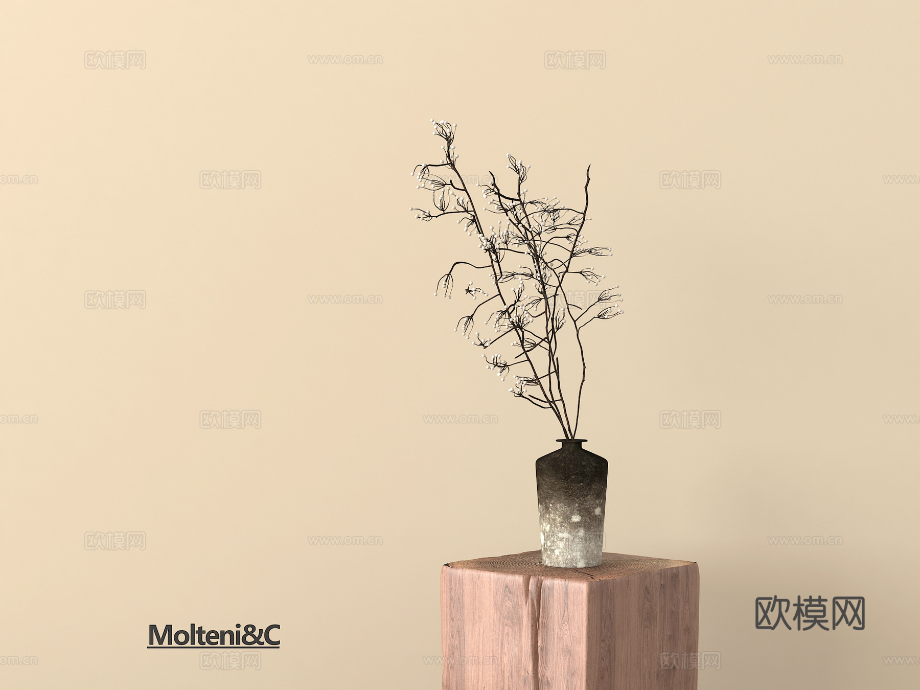 侘寂花艺 花瓶花艺su模型