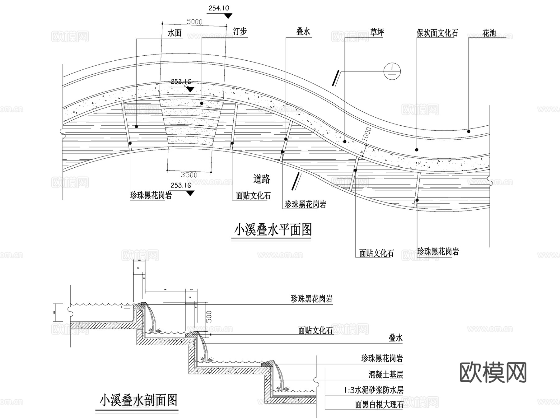 景观水池镜水面水景CAD施工图集 8套cad施工图