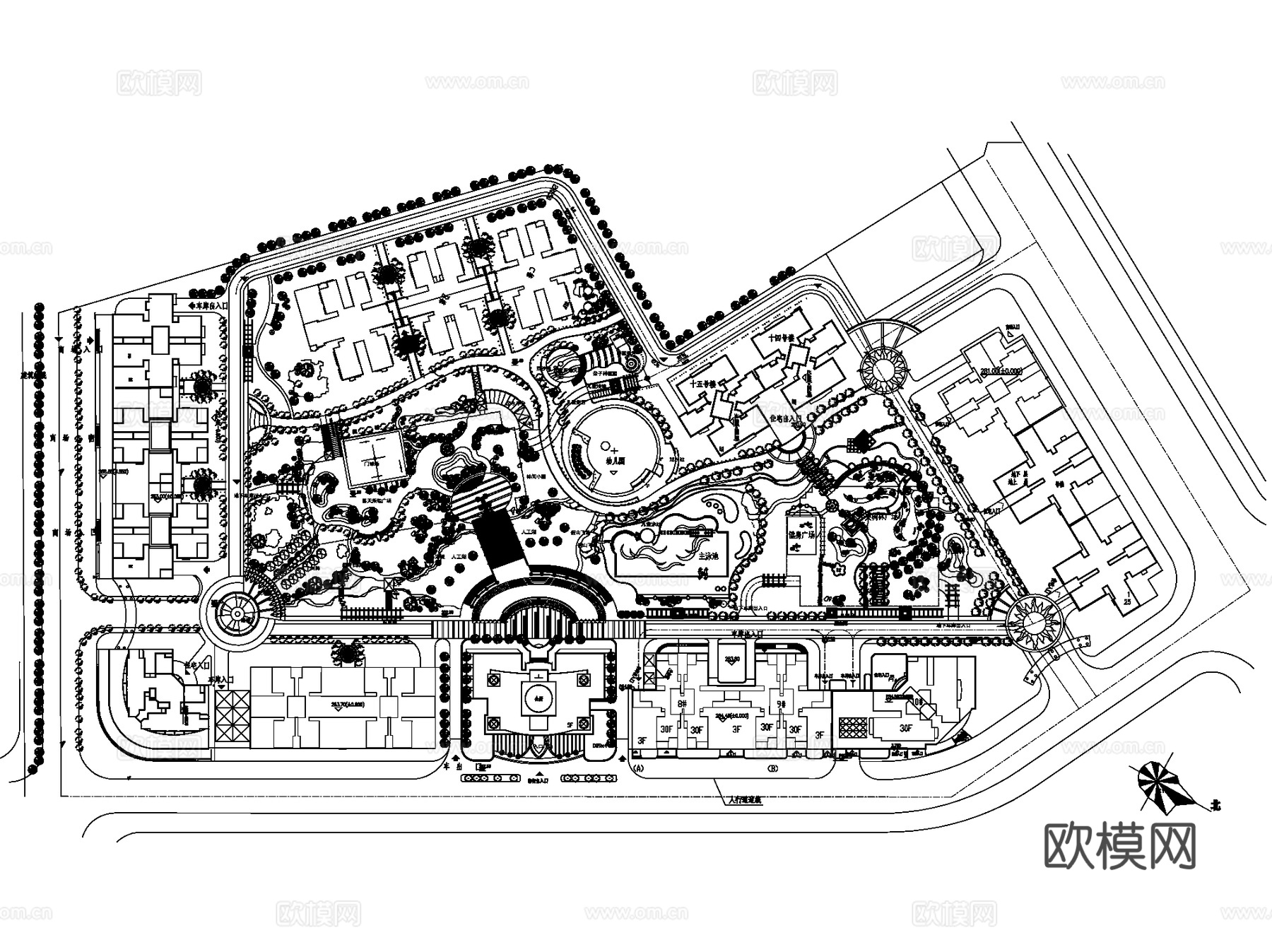 居住区大区景观设计CAD施工图集 3套cad施工图
