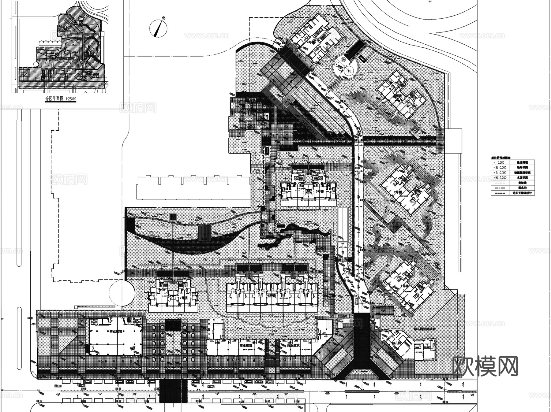 景观住宅小区广场庭院铺装平面详图CAD施工图集 6套cad施工图