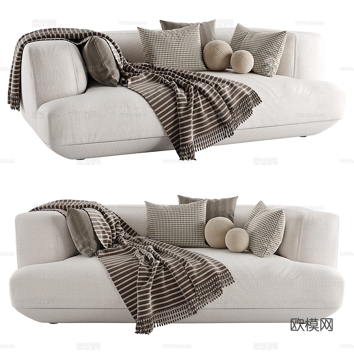 现代双人布艺沙发3d模型下载（渲染图1）