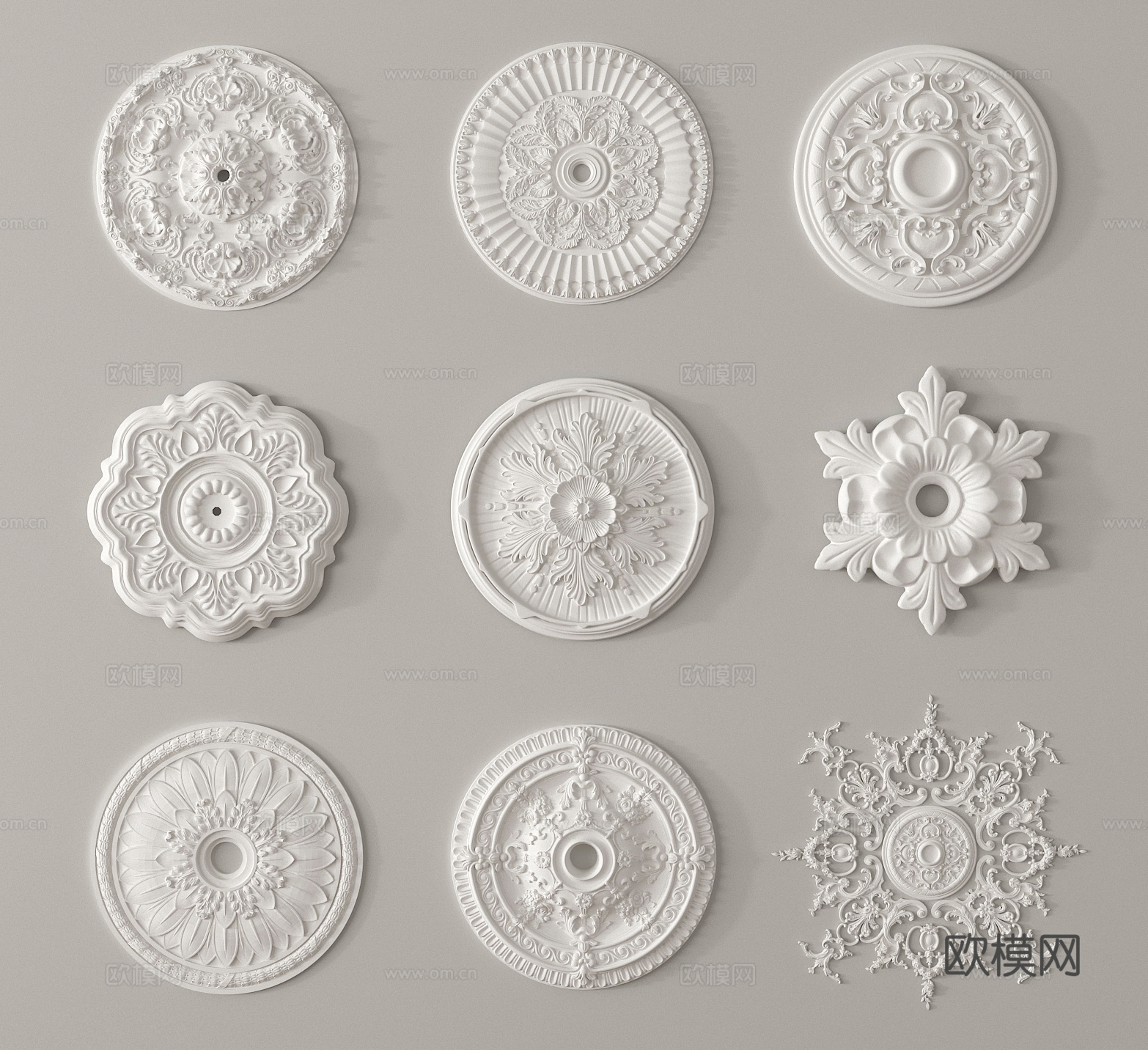 法式雕花 灯盘 石膏构件3d模型下载